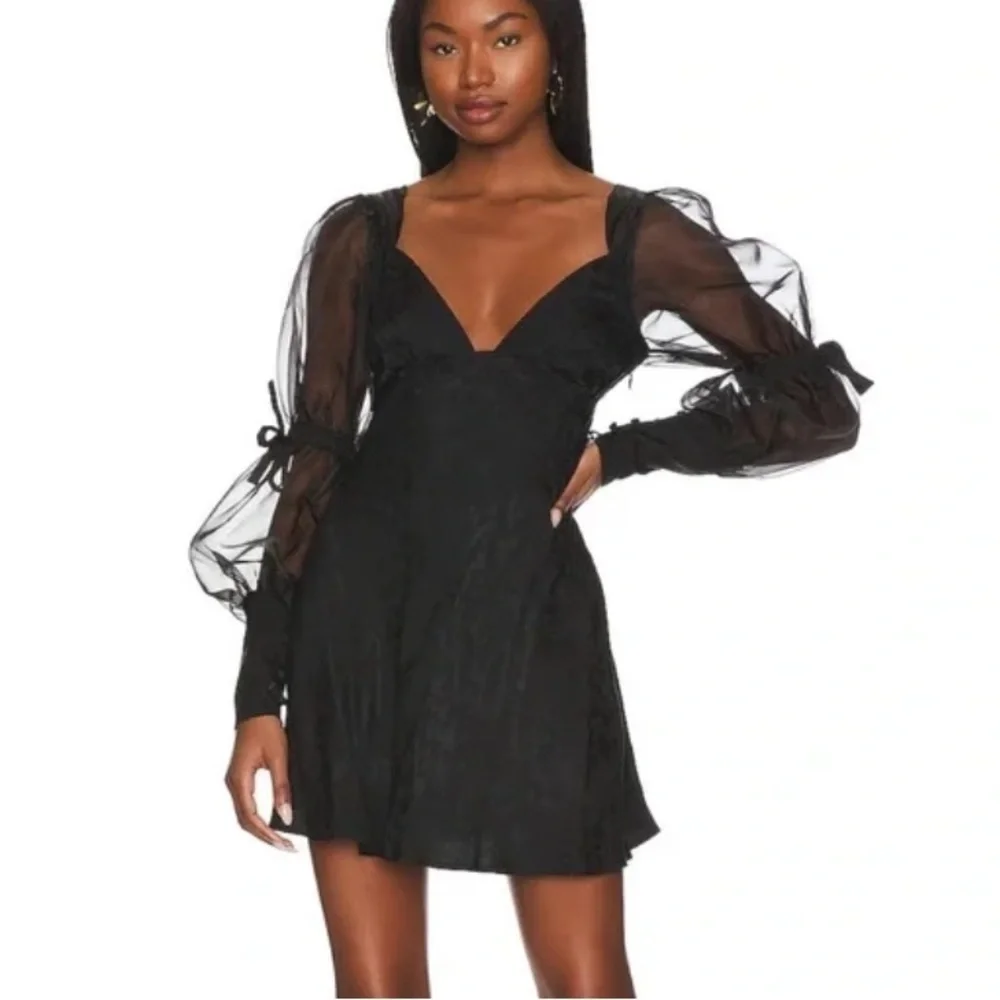 New! For love and lemons Gabrielle puff sleeve mini dress black 27965